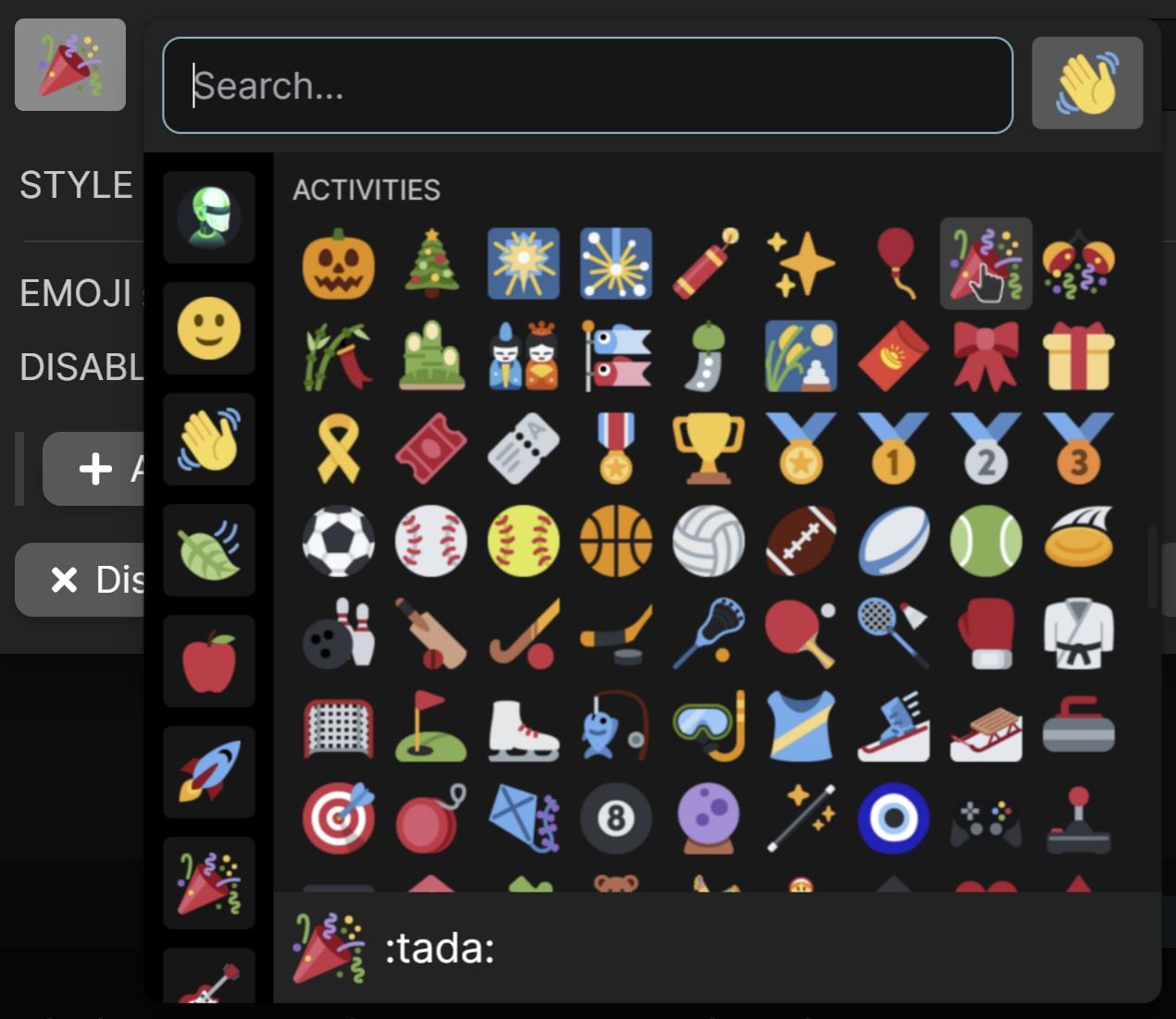 Example of the option emoji picker