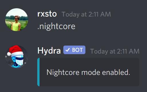 Example of how to use the premium nightcore command