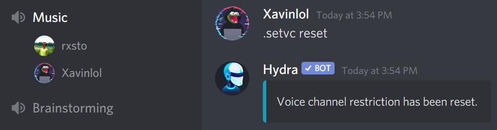 Example of how to reset the voice channel whitelist